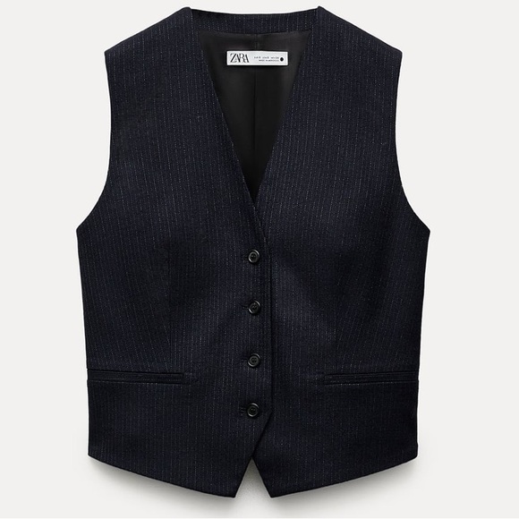 Zara NWT Wool Blend Pinstripe Vest ZW Collection - Picture 8 of 12